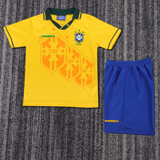 Brazil 1994 Home Kit Retro Yellow Shirt Kids Kit