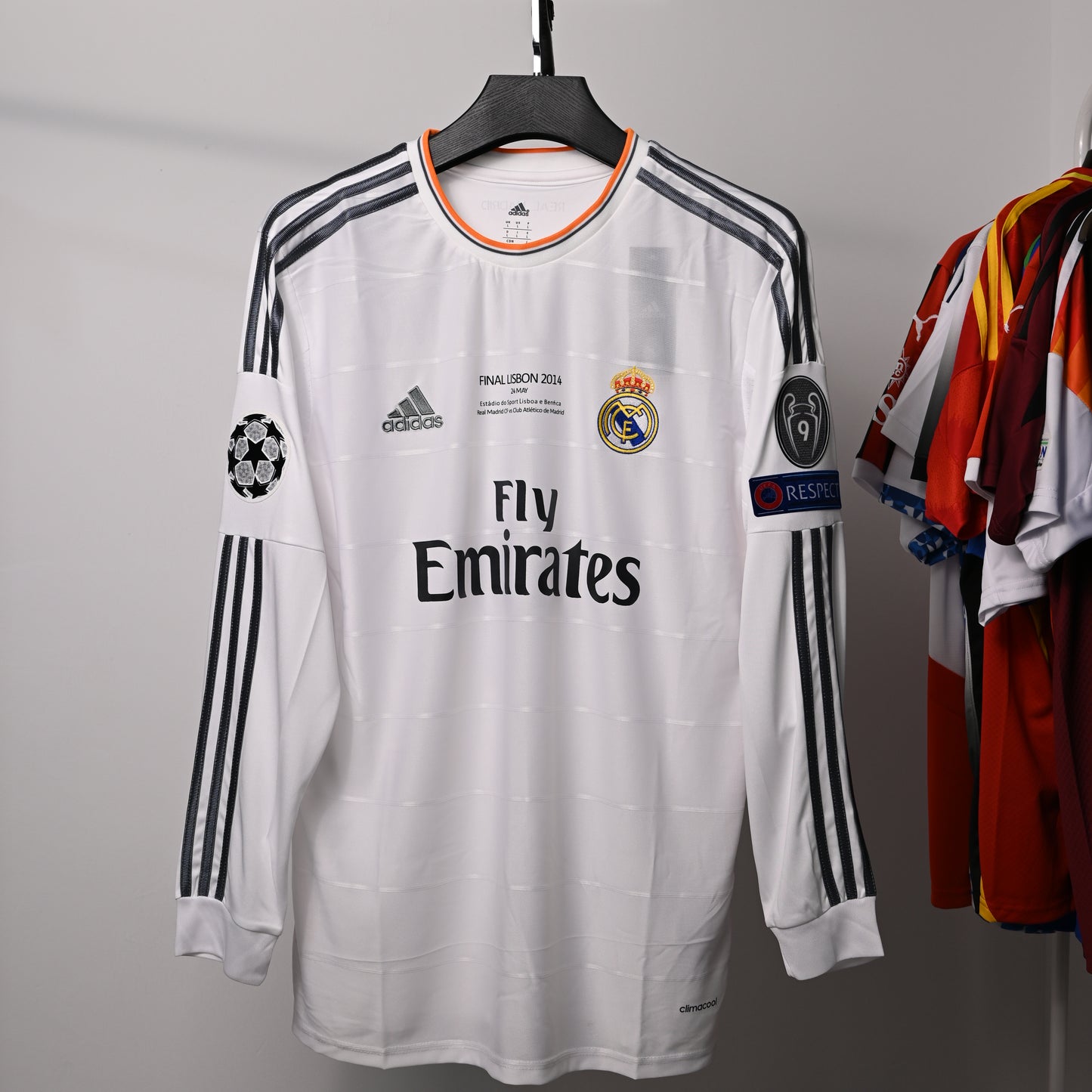 Real Madrid Retro 2013/14 Heimtrikot, langärmlig, SERGIO RAMOS#4 UCL
