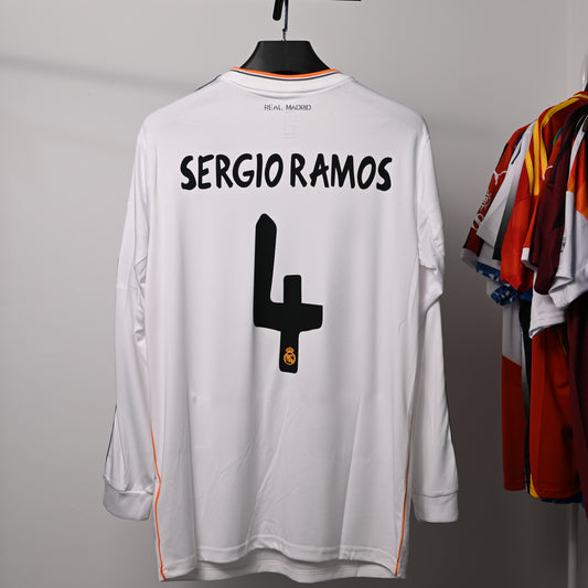 Real Madrid Retro 2013/14 Heimtrikot, langärmlig, SERGIO RAMOS#4 UCL